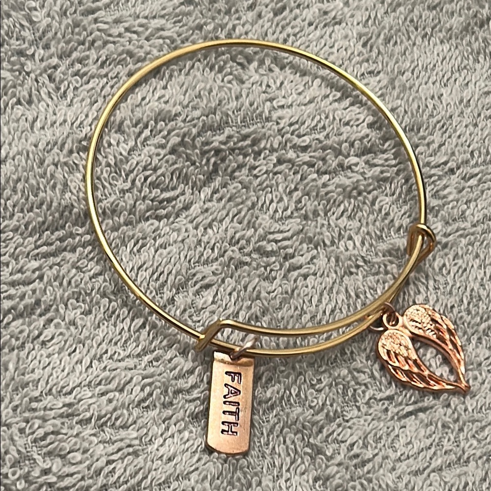 Gold Faith Bangle Bracelet with Angel Wing Charm - Picture 5 of 5